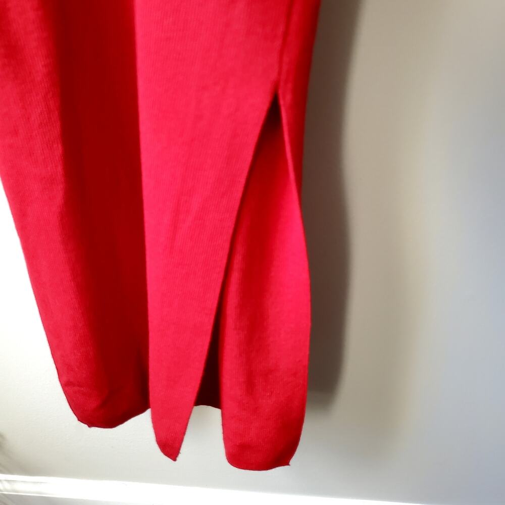 Classic Red LBD Sweater Midi Dress S Holiday Cocktail Bodycon Sexy Cozy NEW - Picture 5 of 13